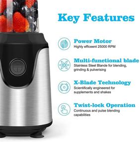 img 2 attached to 🥤 Powerful Personal Blender for Countertop Smoothies and Shakes – Small Vegetable Food Blender, Professional Smoothie Maker for Fruit and Milkshakes – Includes 2x600ML Portable Travel Juice Cups, One Grind Bottle & Kitchen