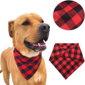 img 1 attached to 🐾 Set of 2 Dog Bandanas - Christmas Plaid Snowflake Design - Triangle Bibs Kerchief - Pet Costume Decoration for Dogs and Cats - Merry Christmas - Ideal for Small, Medium, and Large Pets