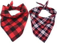 🐾 set of 2 dog bandanas - christmas plaid snowflake design - triangle bibs kerchief - pet costume decoration for dogs and cats - merry christmas - ideal for small, medium, and large pets логотип