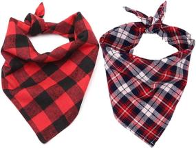 img 4 attached to 🐾 Set of 2 Dog Bandanas - Christmas Plaid Snowflake Design - Triangle Bibs Kerchief - Pet Costume Decoration for Dogs and Cats - Merry Christmas - Ideal for Small, Medium, and Large Pets