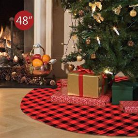 img 2 attached to 🎄 48-inch Large CCBOAY Christmas Tree Skirt: Double Layer Red and Black Plaid Buffalo, Thick Felt Lining, Checked Tree Mat - Perfect Holiday Party Decorations for Xmas 2021