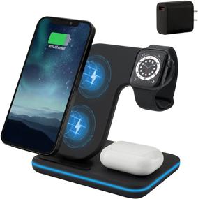 img 4 attached to 🔌 3 in 1 Qi Certified 15W Fast Wireless Charging Station for Apple iWatch Series SE/6/5/4/3/2/1, AirPods 2/Pro, iPhone 12/11/XS MAX/XR/X/8/Plus, Samsung - Wireless Charger