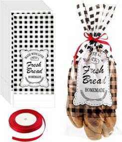 img 4 attached to 🍞 Large Transparent Clear Bakery Bags for Homemade Bread Daily Use - 100 Pieces of Christmas Bread Bags with Buffalo Plaid Roll Tie Ribbon, 18 x 8 Inch