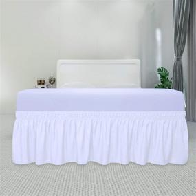 img 3 attached to 🛏️ PureFit Ruffled Bed Skirt - 18 Inch Drop, Adjustable Elastic Belt, Wrinkle-Free Dust Ruffle, White - Queen, King, C-King Size Beds