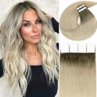 👱 lacerhair реми-лента с дипом для волос из человеческой кудрявой волосы #8g/60a, светло-пепельный коричневый до светло-платинового блонда | бесшовное натуральное наращивание волос с эффектом кожи | 100% натуральная реми-волосы | невидимая двухсторонняя лента | 50г, 20 штук, 14 дюймов. логотип