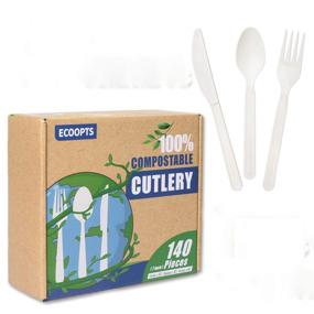 img 4 attached to ECOOPTS 100% Compostable Cutlery Set Biodegradable ASTM D6400 Disposable Tableware Combo Pack Durable Utensils for Camping, Picnics, and Trips