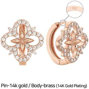 img 2 attached to 💎 Elegant EVA 14K Gold Clover Hoop Earrings with Cubic Zirconia: Exquisite Rose Gold Plated Design