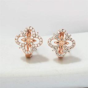 img 1 attached to 💎 Elegant EVA 14K Gold Clover Hoop Earrings with Cubic Zirconia: Exquisite Rose Gold Plated Design