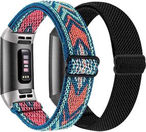 img 4 attached to 🌿 2 Pack of Osber Elastic Bands Compatible for Fitbit Charge 4/Charge 3/Charge 3 SE: Breathable and Stretchy Replacement Wristbands for Women and Men (Black/Green Arrow)