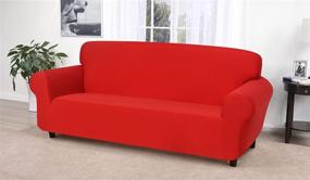 img 1 attached to Stunning Red Madison Jersey Sofa Slipcover: Elegant and Functional Solution.