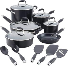 img 4 attached to 🍳 Anolon Advanced Hard Anodized Nonstick Cookware: 11-Piece Pots and Pans Set in Onyx