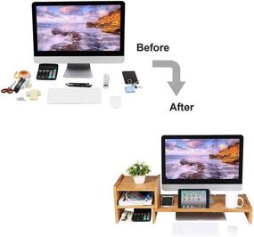 img 2 attached to 📺 SONGMICS Bamboo Monitor Stand Riser with 2-Tier Desktop Storage Organizer - ULLD217