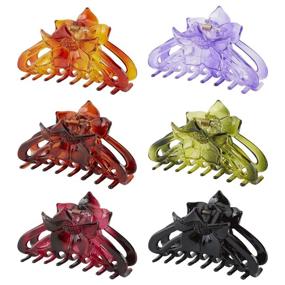 img 4 attached to 🌸 6 Pack Large Clear Black Brown Flower Plastic Hair Claw Clips: Stylish and Secure Barrettes for Women and Girls