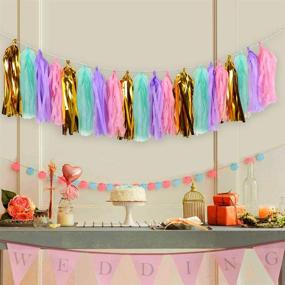 img 1 attached to 🎉 MerryNine 40PCS Tissue Tassels Garlands, 19.5 ft Long Tassels, Wedding, Baby Shower, Event & Party Supplies Decoration Set in Gold, Mint Green, Purple, and Light Pink