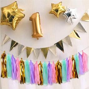 img 2 attached to 🎉 MerryNine 40PCS Tissue Tassels Garlands, 19.5 ft Long Tassels, Wedding, Baby Shower, Event & Party Supplies Decoration Set in Gold, Mint Green, Purple, and Light Pink