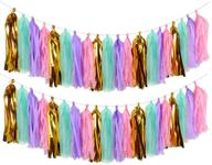 🎉 merrynine 40pcs tissue tassels garlands, 19.5 ft long tassels, wedding, baby shower, event & party supplies decoration set in gold, mint green, purple, and light pink logo