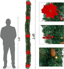 img 1 attached to 🎄 Hausse 9 FT Lighted Pre-lit Christmas Garland with Poinsettia Ornaments - Indoor/Outdoor Xmas Decor, Greenery with Timer-Controlled LED Lights