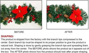 img 2 attached to 🎄 Hausse 9 FT Lighted Pre-lit Christmas Garland with Poinsettia Ornaments - Indoor/Outdoor Xmas Decor, Greenery with Timer-Controlled LED Lights