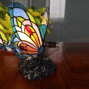 img 1 attached to FUMAT LED Bedside Table Lamp with E26 Bulb - Tiffany Blue Fairy Stained Glass Shade, ON/Off Switch Desk Lamp, Butterfly Night Light...