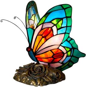 img 4 attached to FUMAT LED Bedside Table Lamp with E26 Bulb - Tiffany Blue Fairy Stained Glass Shade, ON/Off Switch Desk Lamp, Butterfly Night Light...