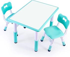 img 4 attached to 🪑 JIAOQIU Children's Study Table and Chair Set: Height-Adjustable, Non-Slip, Multifunctional Furniture for Young Artists and Scholars (2 Seats)