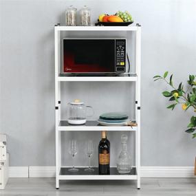 img 2 attached to Modern 4-Tier White Bookshelf: Joe Eagle Nikki Glass, Open Shelf Organizer for Living Room, Office, Kitchen, Balcony – Easy Assembly, Stylish Black Tempered Glass