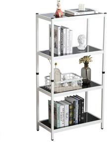 img 3 attached to Modern 4-Tier White Bookshelf: Joe Eagle Nikki Glass, Open Shelf Organizer for Living Room, Office, Kitchen, Balcony – Easy Assembly, Stylish Black Tempered Glass