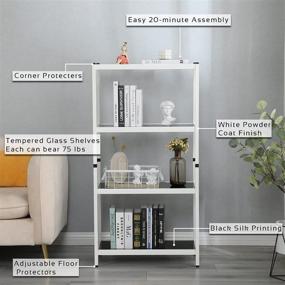 img 1 attached to Modern 4-Tier White Bookshelf: Joe Eagle Nikki Glass, Open Shelf Organizer for Living Room, Office, Kitchen, Balcony – Easy Assembly, Stylish Black Tempered Glass