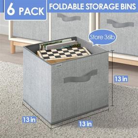 img 3 attached to 📦 6 Pack of Grey Collapsible Fabric Cube Storage Bins, 13x13x13 Inches, Organizer with Dual Handles - Ideal for Nursery, Toy Storage, Closet Shelf, Cabinet