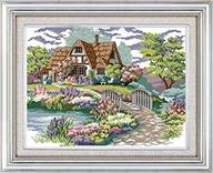 🏠 happy forever cross stitch kits 11ct stamped patterns for kids and adults, preprinted embroidery kit for beginners, scenic view and landscape - f027 dream house 1, size 19x15 inches logo