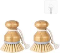 🧼 bamboo round mini scrub brush set for effective dish and kitchen cleaning - pack of 2 logo