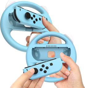 img 1 attached to Enhance Your Racing Experience with Nintendo Switch Joycon Steering Wheel Grip - 2 Pack 🏎️ Cute Family Racing Steering Wheel Controller for Animal Crossing Mario Kart 8 Deluxe (Blue & Green)