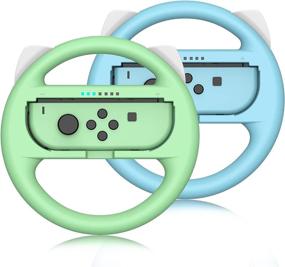 img 4 attached to Enhance Your Racing Experience with Nintendo Switch Joycon Steering Wheel Grip - 2 Pack 🏎️ Cute Family Racing Steering Wheel Controller for Animal Crossing Mario Kart 8 Deluxe (Blue & Green)