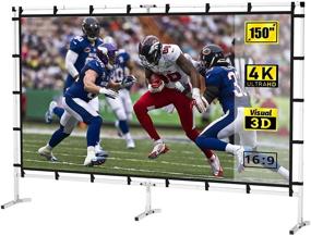 img 4 attached to 🎥 PVO Projector Screen with Stand: 150-inch Portable 16:9 4K HD Front Projection Movie Screen for Indoor/Outdoor Home Theater