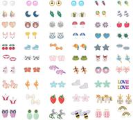 🌈 colorful flower animal bee rainbow cute earrings set - 60 pairs stud earrings pack for girls, fashionable jewelry set logo