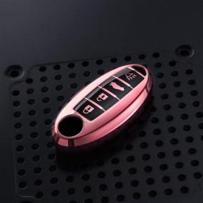 img 3 attached to YIJINSHENG Nissan Key Fob Cover Case - Armada Altima Maxima Murano Rogue Pathfinder Teana Cube Smart Remote Premium Keyless Soft TPU Full Cover Shell, Pink, 4 Button