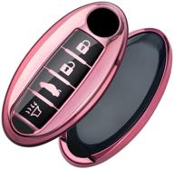 yijinsheng nissan key fob cover case - armada altima maxima murano rogue pathfinder teana cube smart remote premium keyless soft tpu full cover shell, pink, 4 button logo