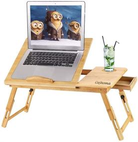 img 4 attached to 📚 Cozihoma Бамбуковый стол для ноутбука для кровати и дивана - Портативный регулируемый столик для лептопа на коленях, складной завтракающий сервировочный лоток с ящиком, эргономичный дизайн