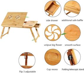 img 2 attached to 📚 Cozihoma Бамбуковый стол для ноутбука для кровати и дивана - Портативный регулируемый столик для лептопа на коленях, складной завтракающий сервировочный лоток с ящиком, эргономичный дизайн