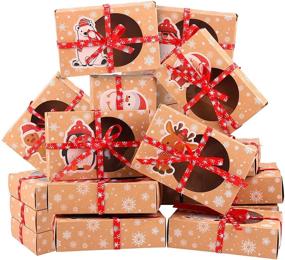 img 4 attached to 18 упаковок рождественских печенья ELCOHO: праздничные коробки Kraft с прозрачным окном для подарков на новогодние праздники, сладких лакомств и кондитерских изделий - необходимая покупка для вечеринок! (6 вариантов стиля)