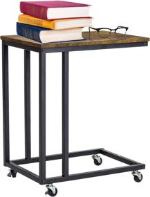 img 4 attached to 🍽️ Sorbus Snack Side Table with Castors | Portable Rolling End Table for Laptop | Rustic Farmhouse Accent Furniture | Metal Frame (Rustic Brown)