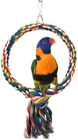 img 4 attached to 🐦 Bird Swing Perch Cotton Rope Ring Toy: Ideal for Parrots, Budgies, Cockatiels, Conures, Lovebirds, Caiques, Lorikeets, Finches, Canaries, Cockatoos - Cage Perch Stand