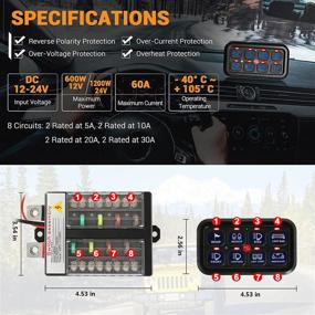 img 2 attached to 8 Gang Switch Panel Electronic Relay System - Universal Light Bar Switch Panel for Trucks, Cars, Offroad, UTV, Caravans - Automatic Dimmable, Waterproof, Blue Backlight