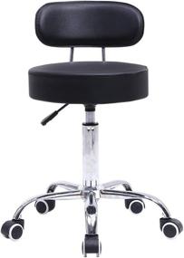 img 4 attached to 🪑 KKTONER Black PU Leather Rolling Stool: Mid Back Height Adjustable Office Computer Home Drafting Swivel Task Chair with Wheels