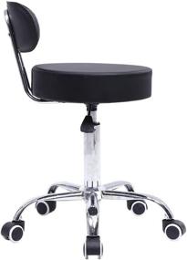 img 2 attached to 🪑 KKTONER Black PU Leather Rolling Stool: Mid Back Height Adjustable Office Computer Home Drafting Swivel Task Chair with Wheels