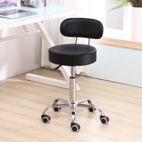 img 3 attached to 🪑 KKTONER Black PU Leather Rolling Stool: Mid Back Height Adjustable Office Computer Home Drafting Swivel Task Chair with Wheels