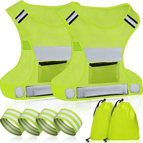 img 4 attached to Enhance Your Safety with 2 Sets of Ultralight Reflective Vests for Running or Cycling - Adjustable, Breathable, and Visible Gear with Armbands and Storage Pocket - Ideal for Men and Women!