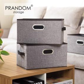 img 3 attached to 📦 PRANDOM Large Foldable Storage Bins for Shelves [3-Pack] - Decorative Linen Fabric Baskets with Leather/Metal Handles - Closet Nursery Office Grey and Black Trim - 14.9x9.8x8.3 Inch