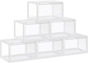 img 4 attached to SONGMICS Shoe Boxes, Pack of 6 Stackable Shoe Organizer with Clear Door for 👞 Sneakers, Plastic Shoe Storage for Size 12 Sneakers, 14.2 x 11 x 8.7 Inches, Transparent ULSP06CW