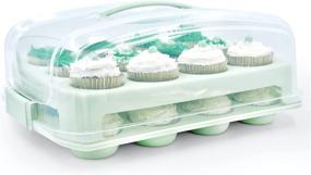 img 4 attached to 🧁 Перевозчик для кексов в цвете морской пены "Seafoam Green" от Top Shelf Elements - вмещает 24 гурманских кекса, прочное запирающееся хранилище для путешествий, двухуровневое подставка и многоразовая коробка для кексов.